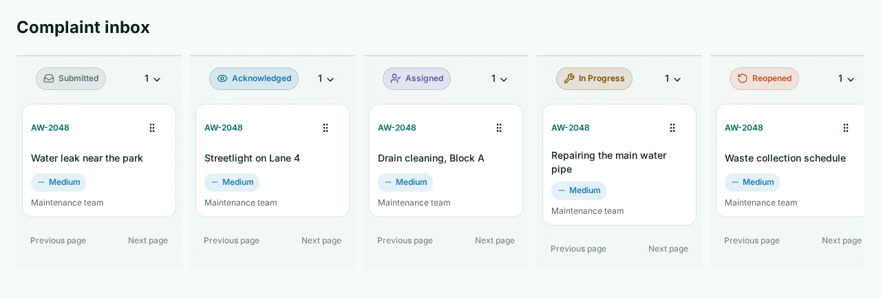 Actual Awaaz management screen with illustrative sample data