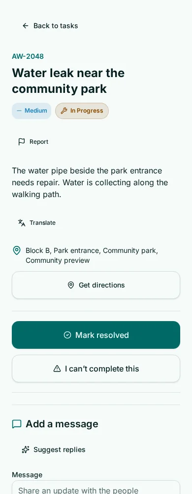 Actual staff task screen with sample data