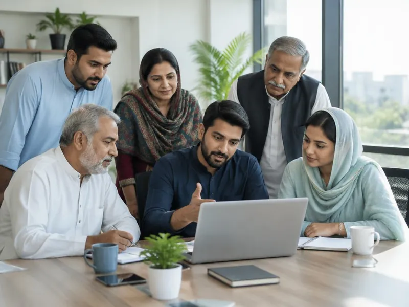 Society management meeting in a Pakistani community office