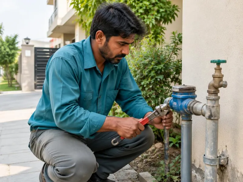 Community workers repairing a water pipe